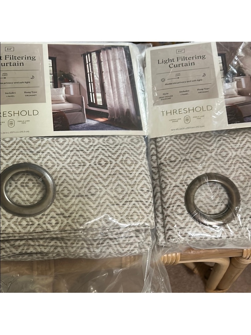 Threshold Set of Two Gray Woven Diamond Light Filtering Panels  54” x 84”